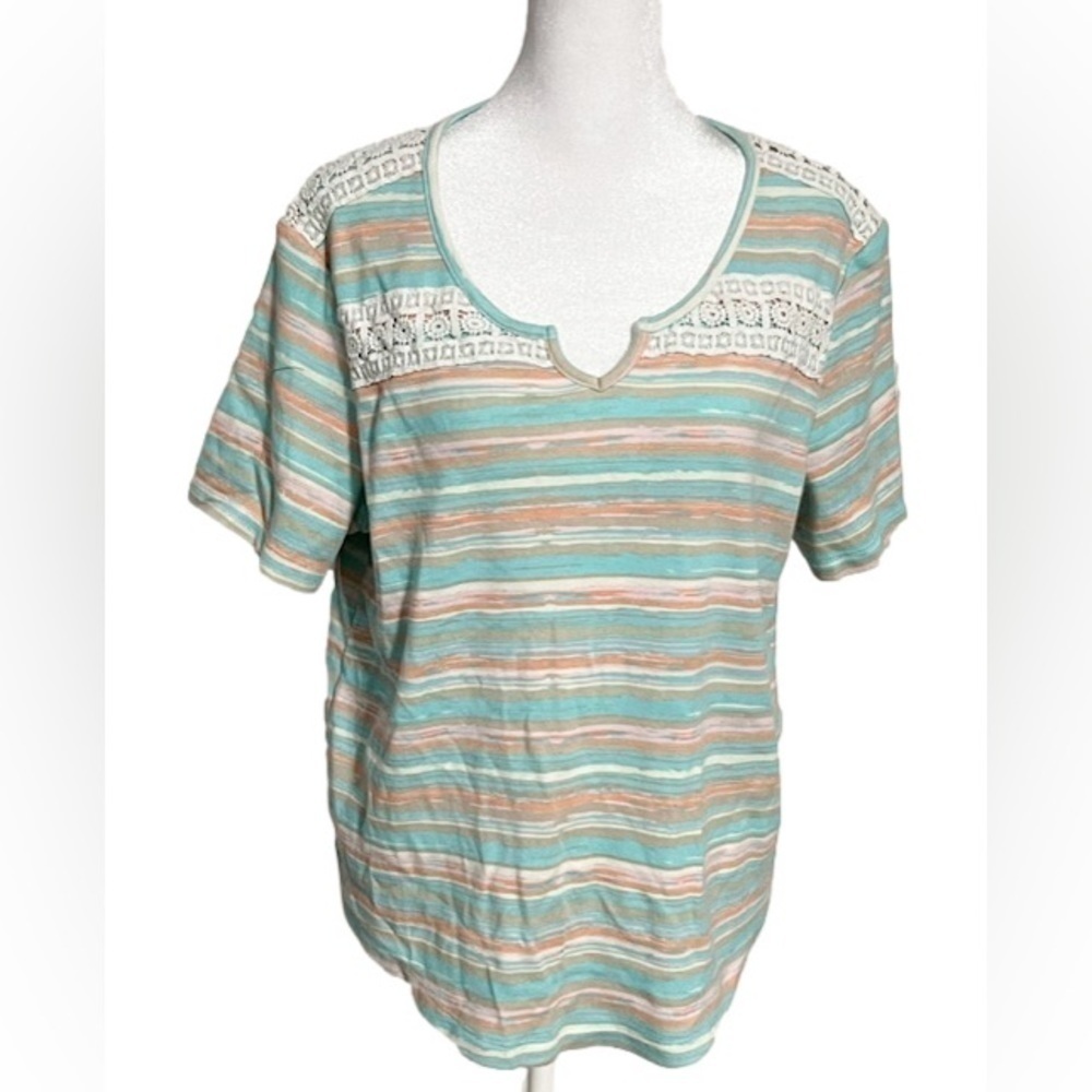 BLAIR Striped Lace Collar Top Women’s (Sz L) - Picture 2 of 10